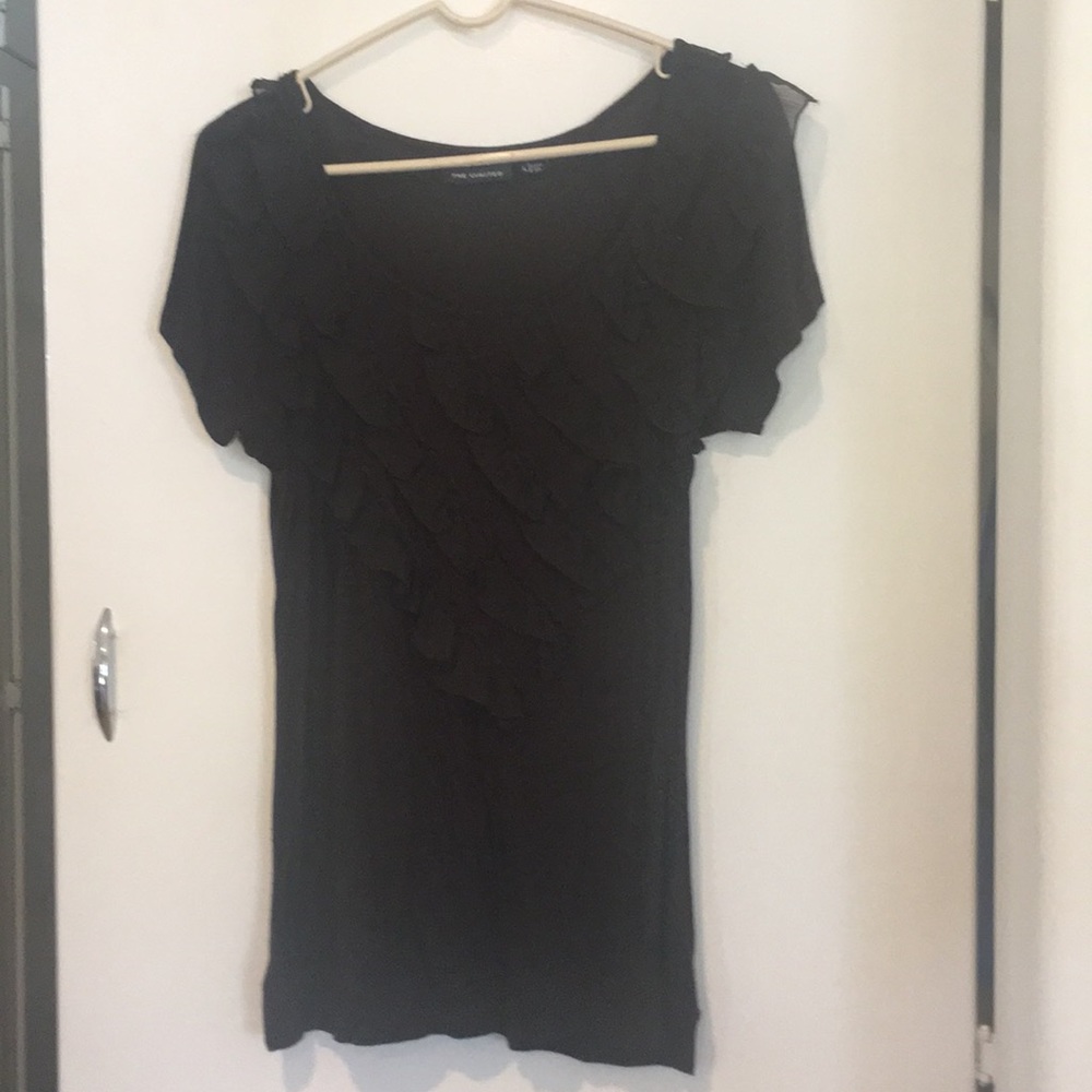 Brown, ruffle short sleeve top